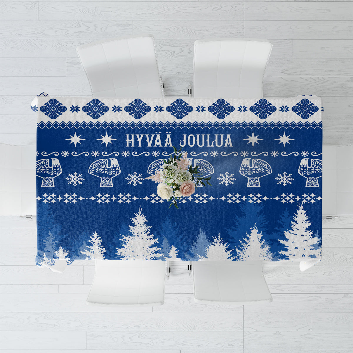 Finland Christmas Hannunvaakuna Tattoo Tablecloth Hyvaa Joulua - Flag Color - Wonder Print Shop