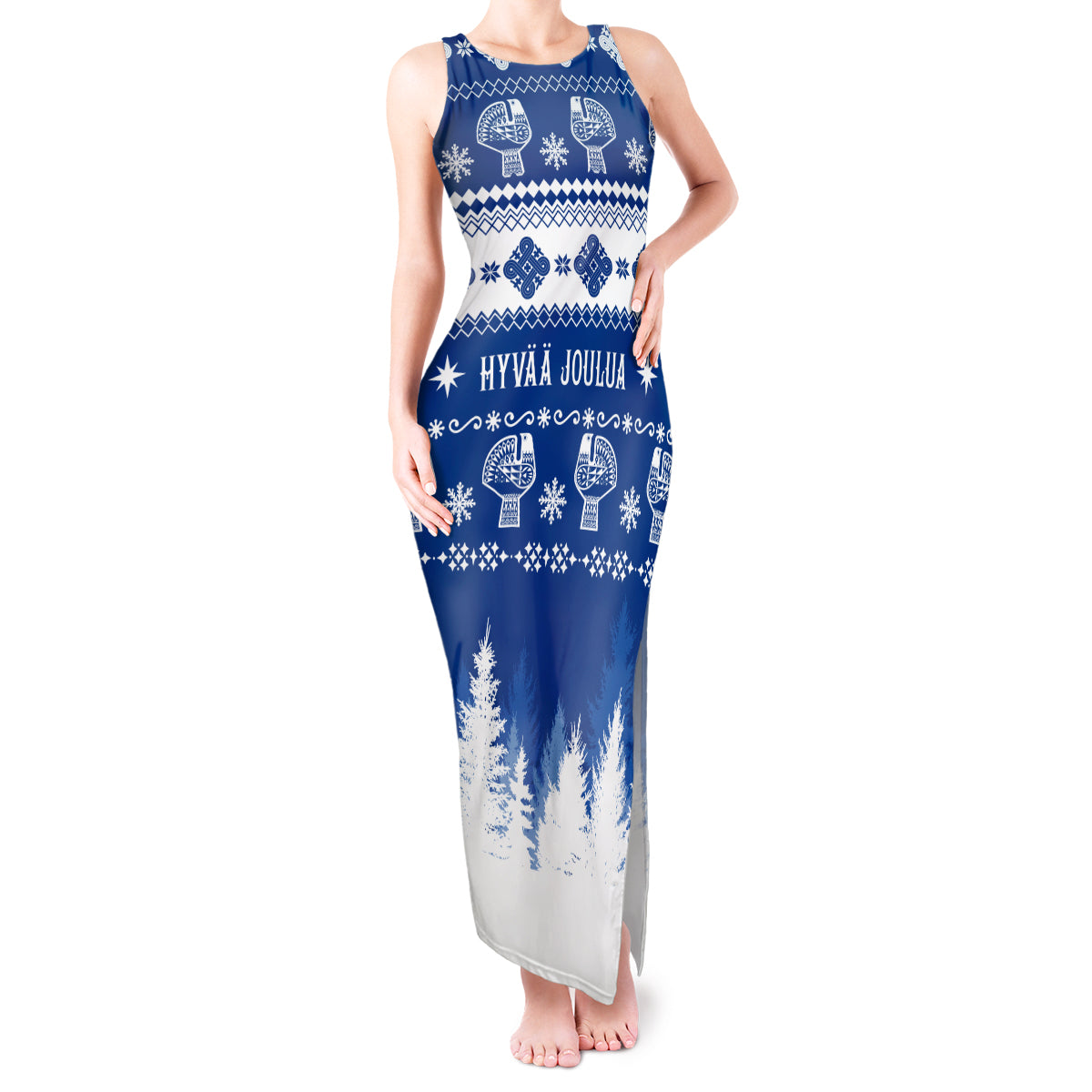 Finland Christmas Hannunvaakuna Tattoo Tank Maxi Dress Hyvaa Joulua - Flag Color - Wonder Print Shop