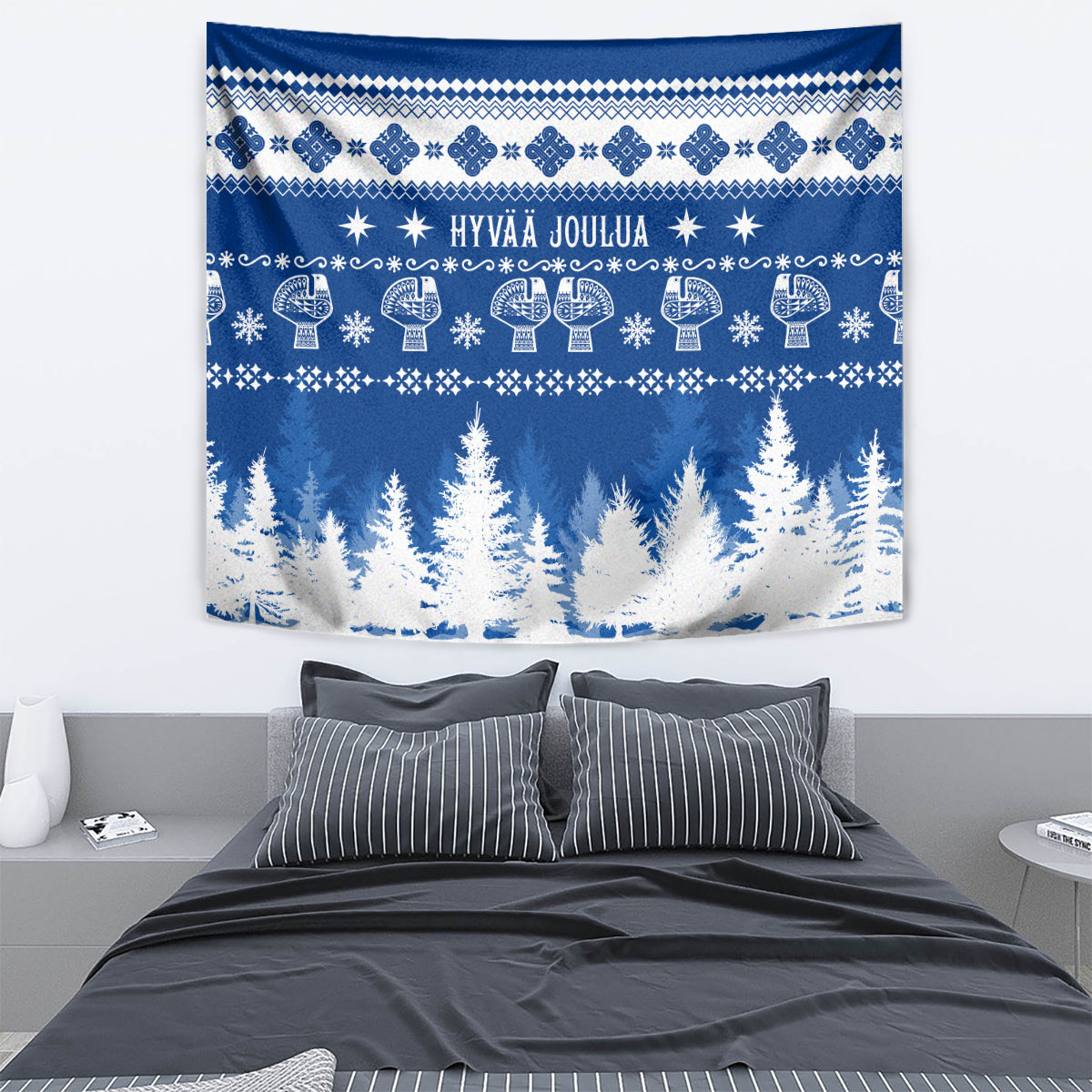 Finland Christmas Hannunvaakuna Tattoo Tapestry Hyvaa Joulua - Flag Color - Wonder Print Shop