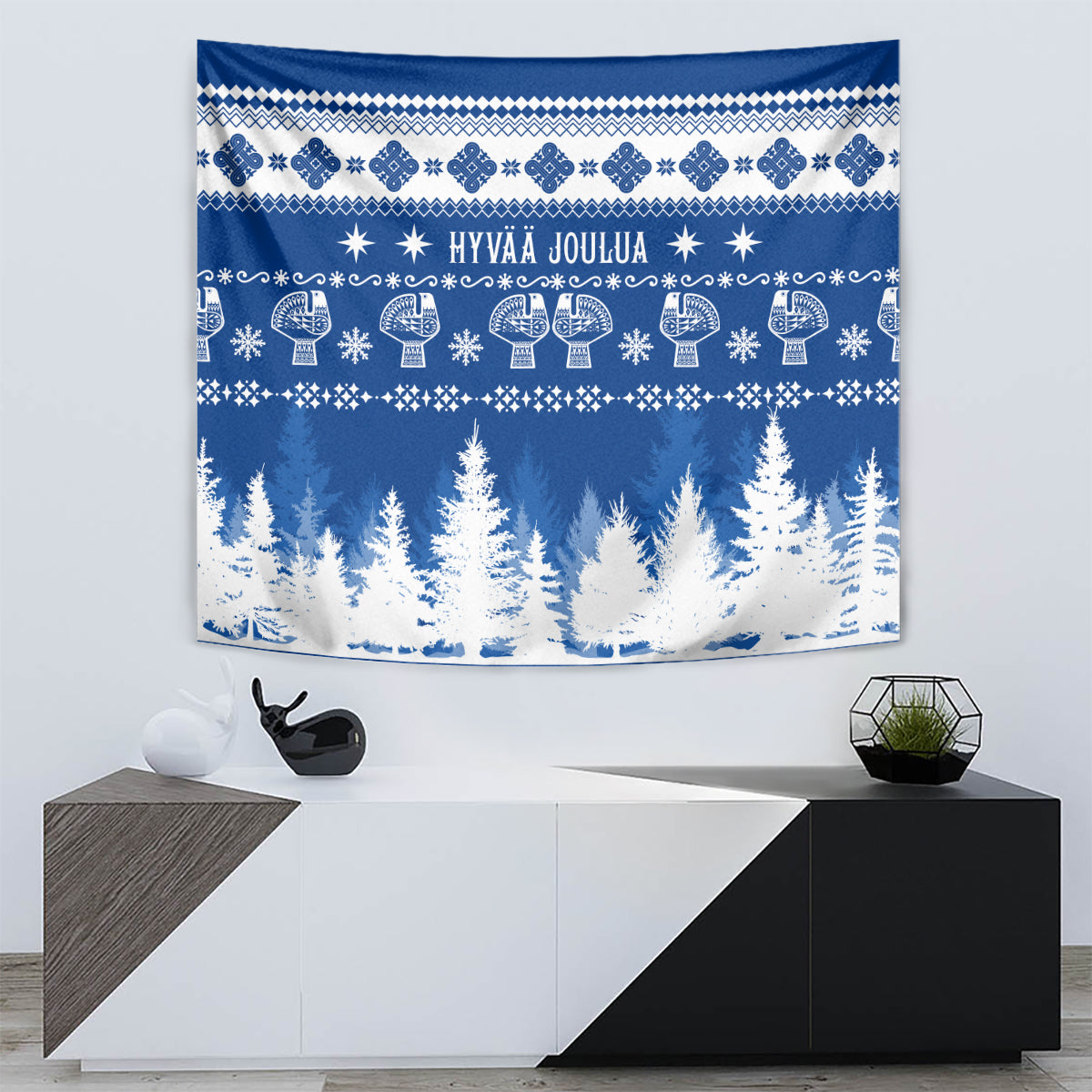 Finland Christmas Hannunvaakuna Tattoo Tapestry Hyvaa Joulua - Flag Color - Wonder Print Shop