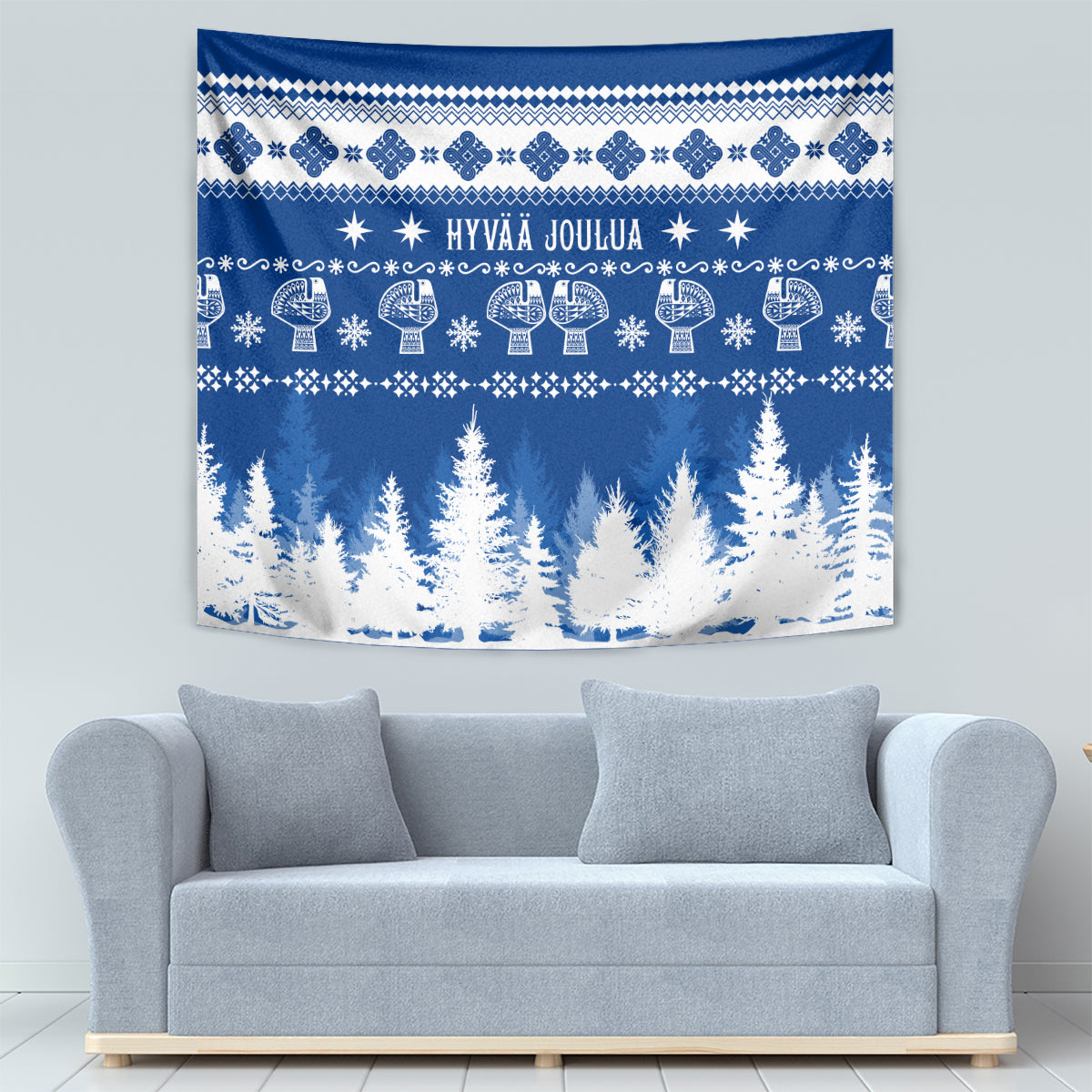 Finland Christmas Hannunvaakuna Tattoo Tapestry Hyvaa Joulua - Flag Color - Wonder Print Shop