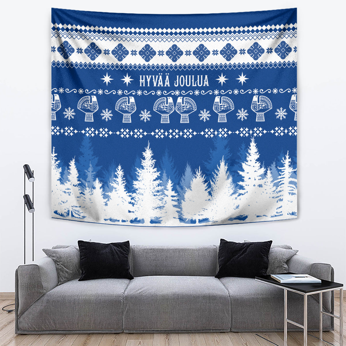 Finland Christmas Hannunvaakuna Tattoo Tapestry Hyvaa Joulua - Flag Color - Wonder Print Shop