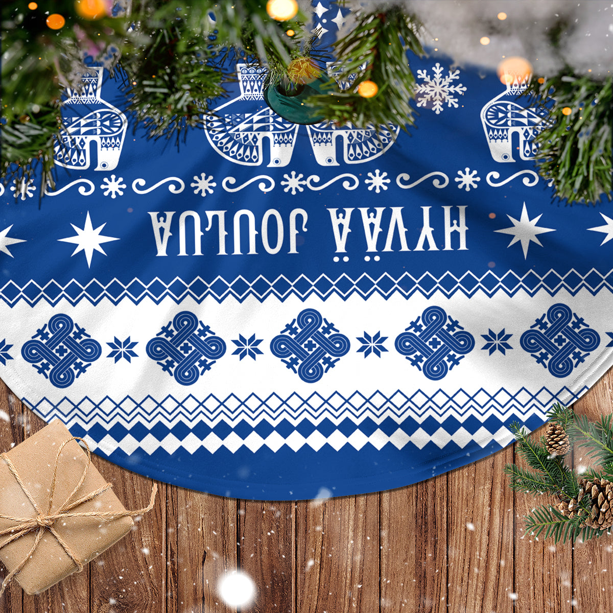Finland Christmas Hannunvaakuna Tattoo Tree Skirt Hyvaa Joulua - Flag Color - Wonder Print Shop