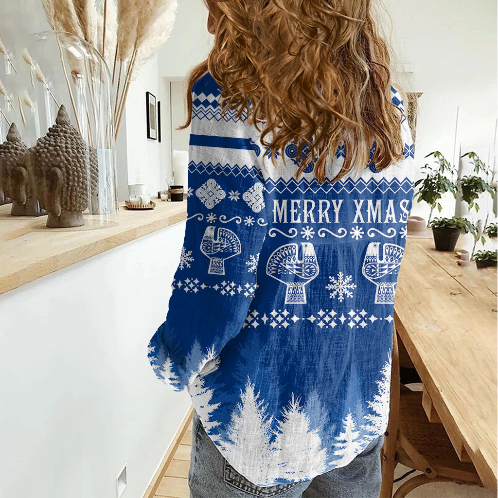 Finland Christmas Hannunvaakuna Tattoo Women Casual Shirt Hyvaa Joulua - Flag Color - Wonder Print Shop