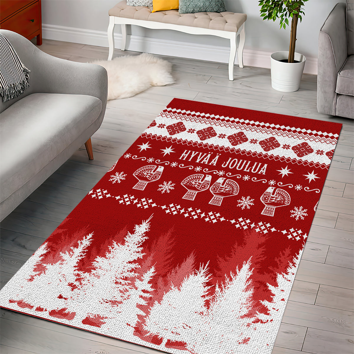 Finland Christmas Hannunvaakuna Tattoo Area Rug Hyvaa Joulua - Red LT7 - Wonder Print Shop