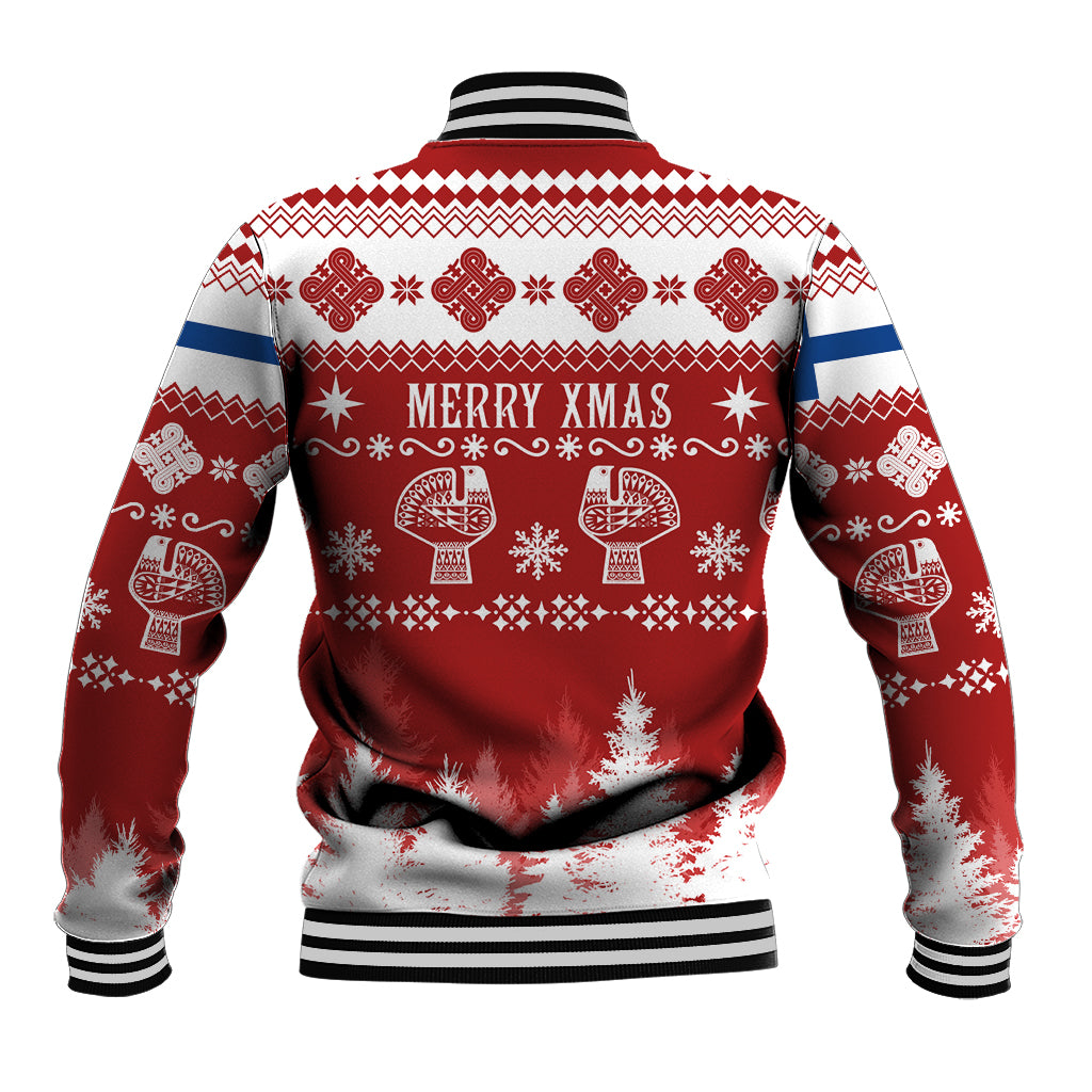 Finland Christmas Hannunvaakuna Tattoo Baseball Jacket Hyvaa Joulua - Red LT7 - Wonder Print Shop