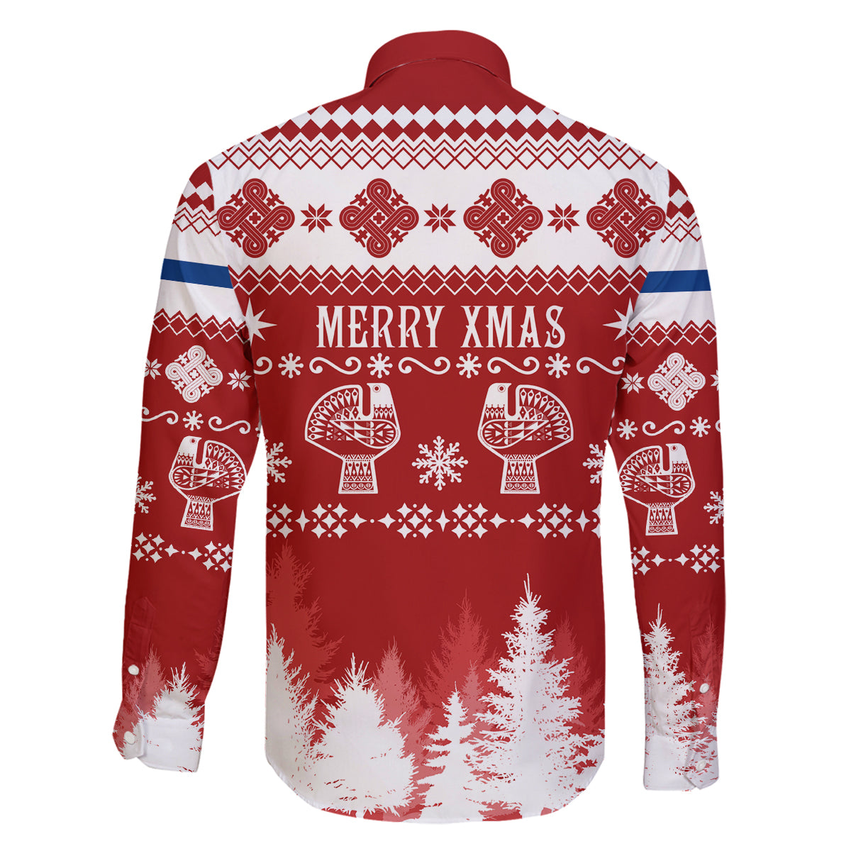 Finland Christmas Hannunvaakuna Tattoo Family Matching Off Shoulder Long Sleeve Dress and Hawaiian Shirt Hyvaa Joulua - Red - Wonder Print Shop