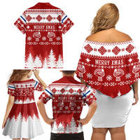 Finland Christmas Hannunvaakuna Tattoo Family Matching Off Shoulder Short Dress and Hawaiian Shirt Hyvaa Joulua - Red LT7 - Wonder Print Shop