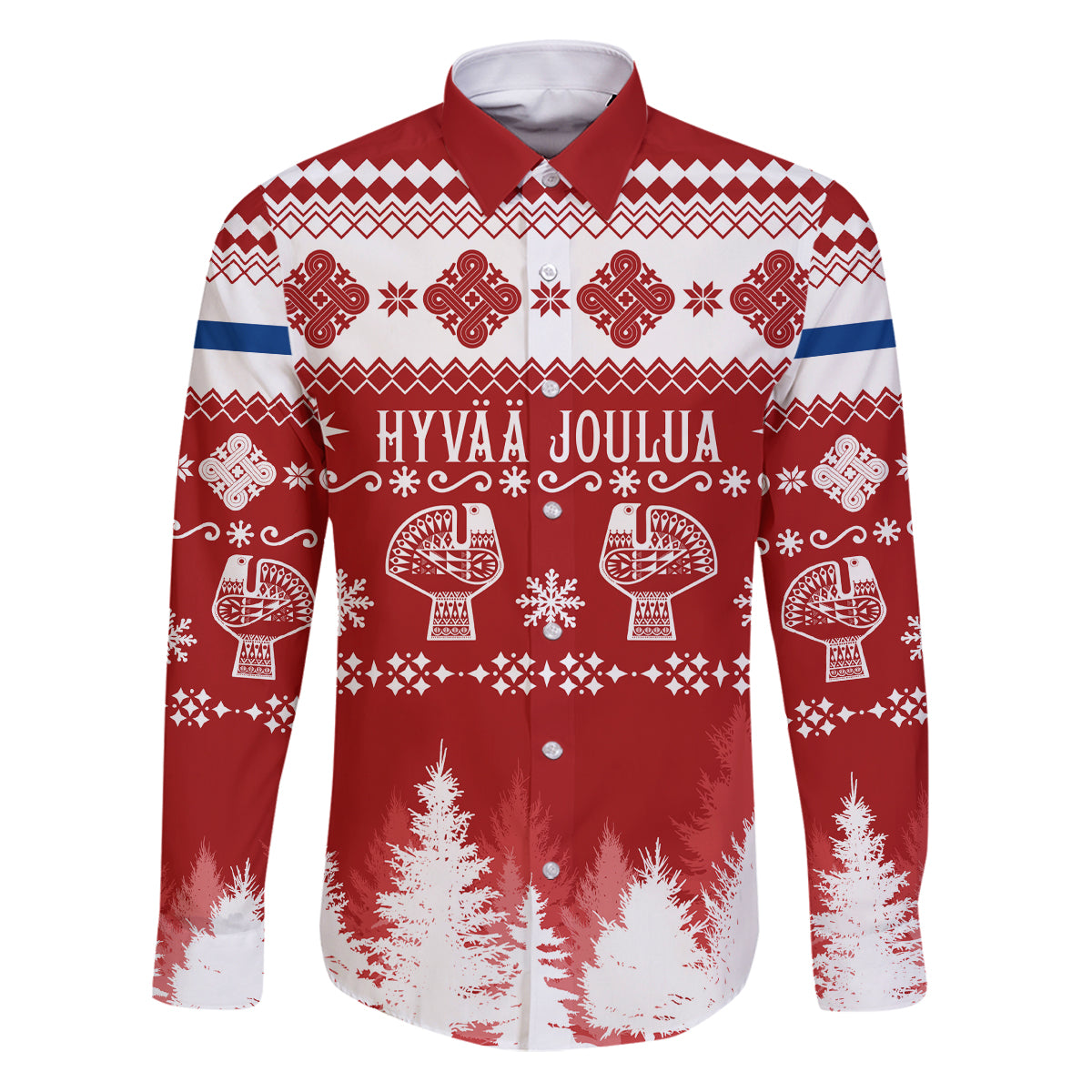 Finland Christmas Hannunvaakuna Tattoo Family Matching Puletasi Dress and Hawaiian Shirt Hyvaa Joulua - Red - Wonder Print Shop