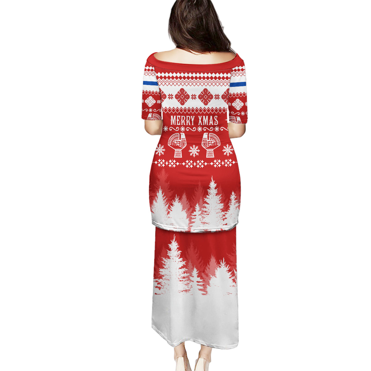 Finland Christmas Hannunvaakuna Tattoo Family Matching Puletasi Dress and Hawaiian Shirt Hyvaa Joulua - Red - Wonder Print Shop