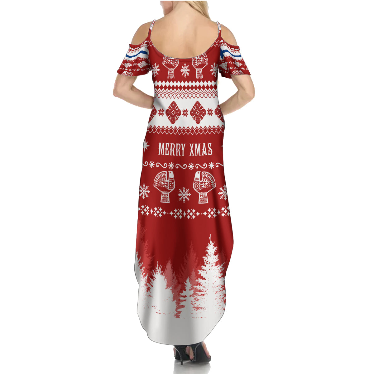 Finland Christmas Hannunvaakuna Tattoo Family Matching Summer Maxi Dress and Hawaiian Shirt Hyvaa Joulua - Red - Wonder Print Shop