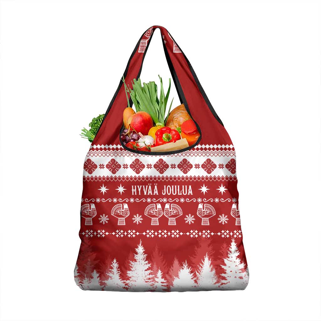 Finland Christmas Hannunvaakuna Tattoo Grocery Bag Hyvaa Joulua - Red