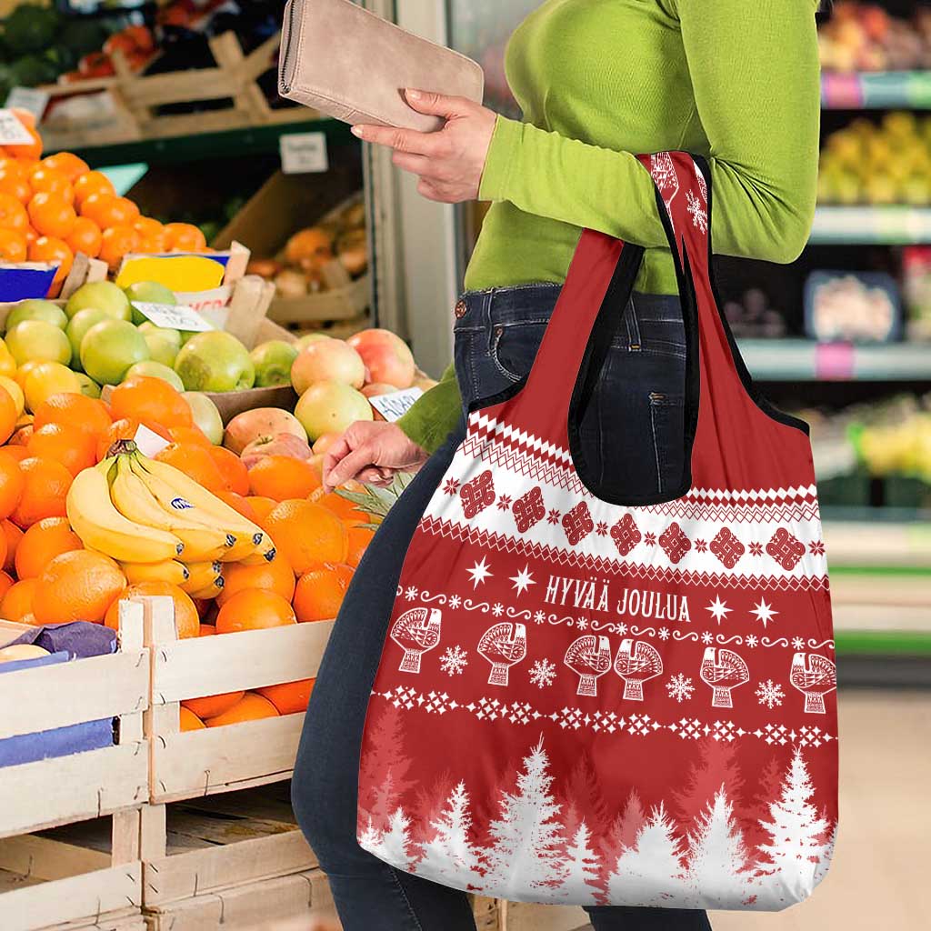 Finland Christmas Hannunvaakuna Tattoo Grocery Bag Hyvaa Joulua - Red