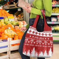Finland Christmas Hannunvaakuna Tattoo Grocery Bag Hyvaa Joulua - Red