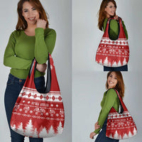 Finland Christmas Hannunvaakuna Tattoo Grocery Bag Hyvaa Joulua - Red