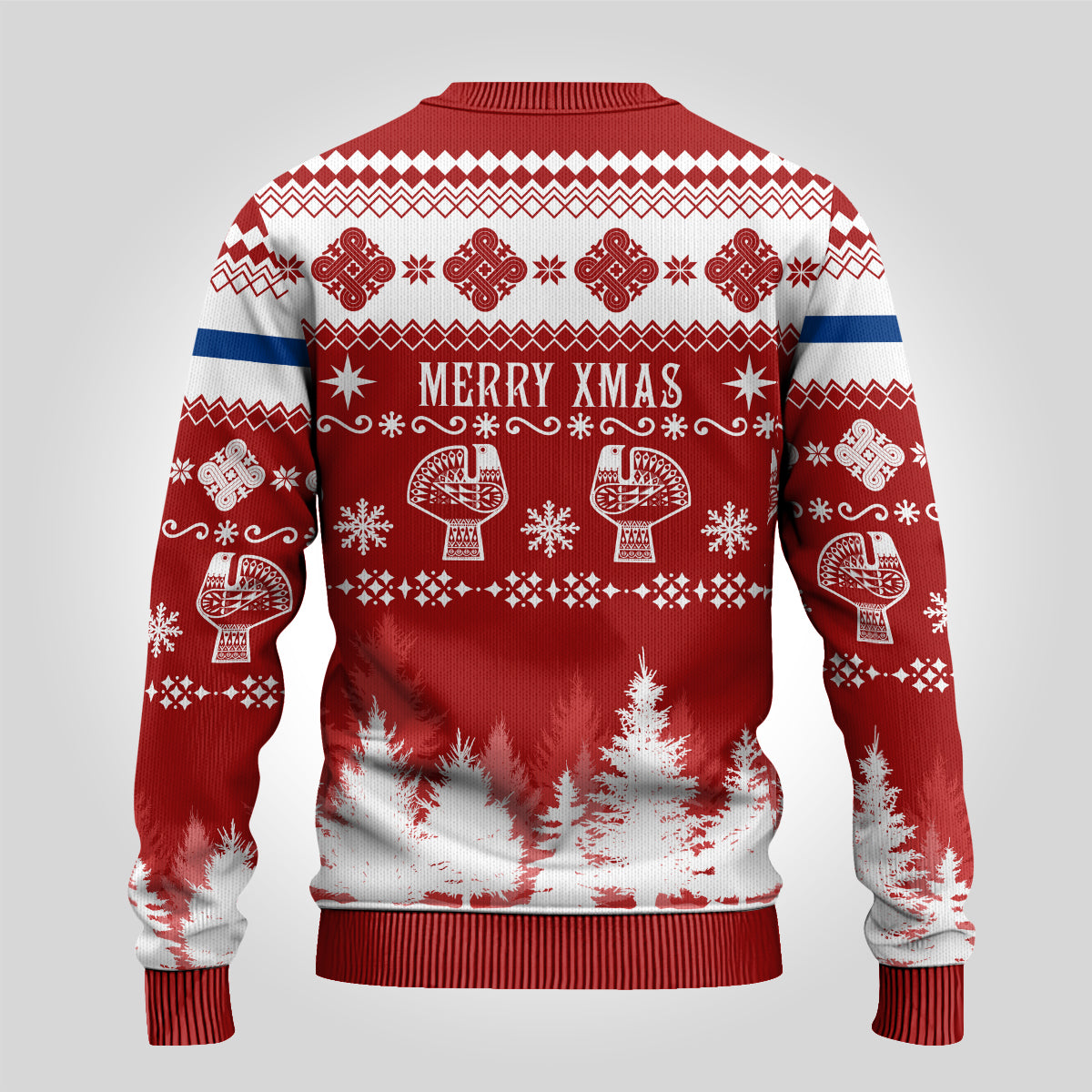 Finland Christmas Hannunvaakuna Tattoo Ugly Christmas Sweater Hyvaa Joulua - Red - Wonder Print Shop