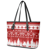 Finland Christmas Hannunvaakuna Tattoo Leather Tote Bag Hyvaa Joulua - Red - Wonder Print Shop