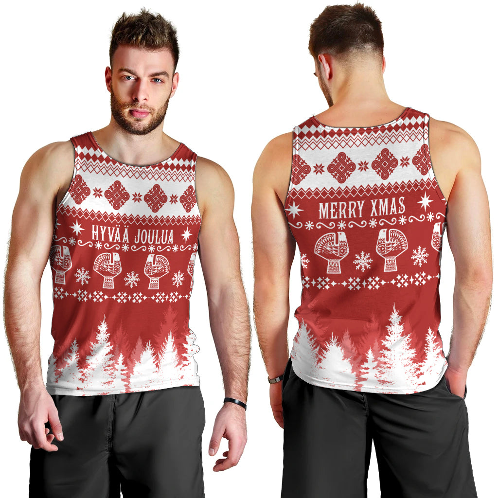 Finland Christmas Hannunvaakuna Tattoo Men Tank Top Hyvaa Joulua - Red - Wonder Print Shop