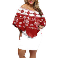 Finland Christmas Hannunvaakuna Tattoo Off Shoulder Short Dress Hyvaa Joulua - Red - Wonder Print Shop