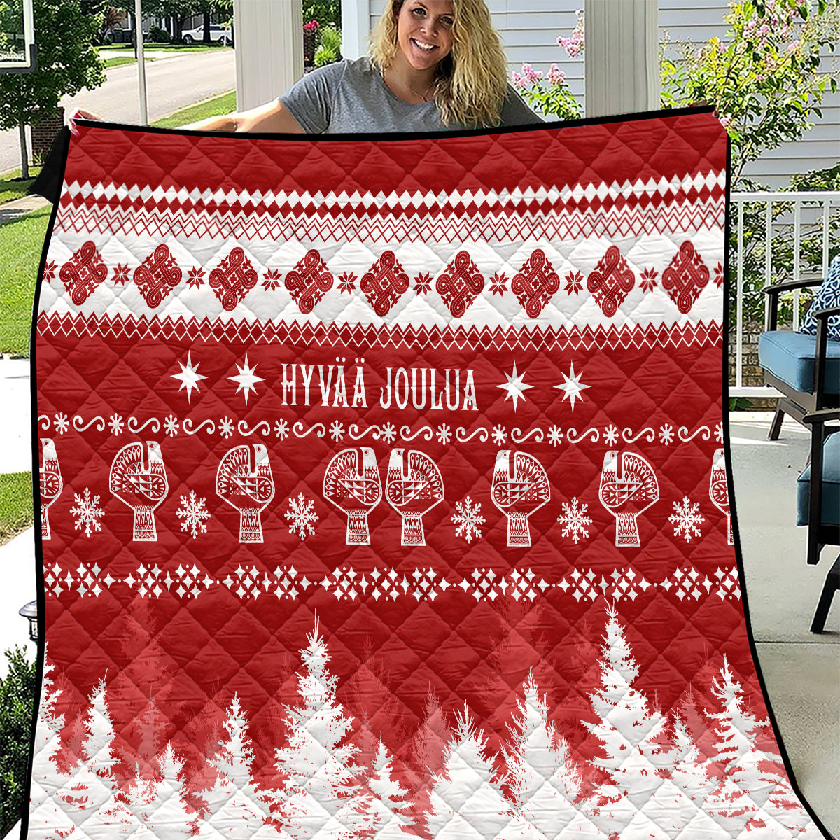 Finland Christmas Hannunvaakuna Tattoo Quilt Hyvaa Joulua - Red - Wonder Print Shop