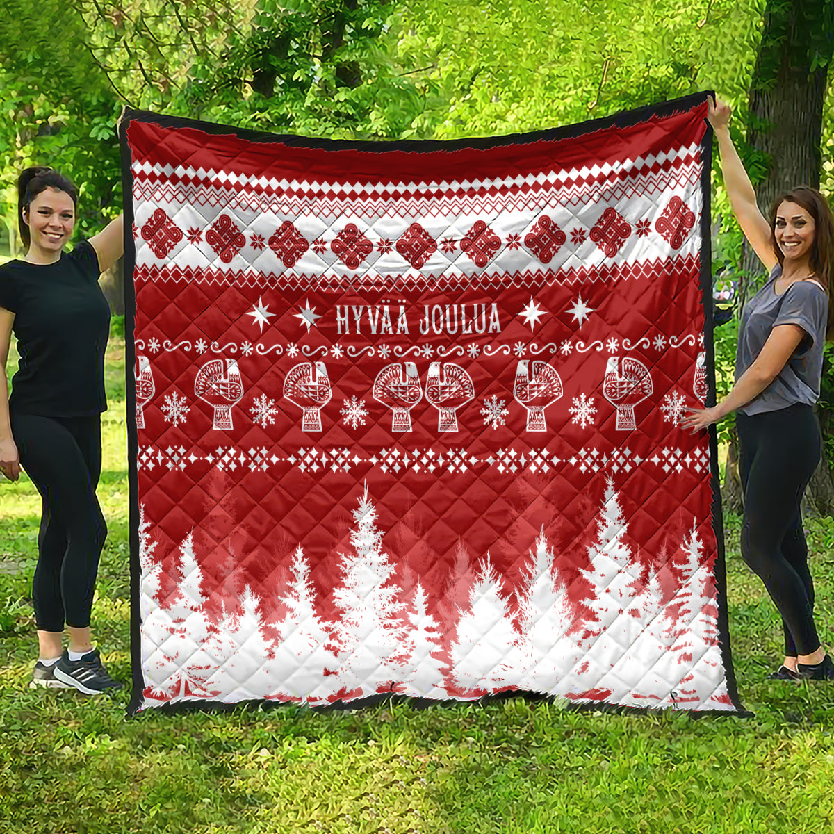 Finland Christmas Hannunvaakuna Tattoo Quilt Hyvaa Joulua - Red - Wonder Print Shop