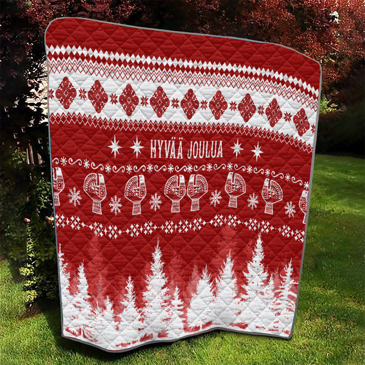 Finland Christmas Hannunvaakuna Tattoo Quilt Hyvaa Joulua - Red - Wonder Print Shop