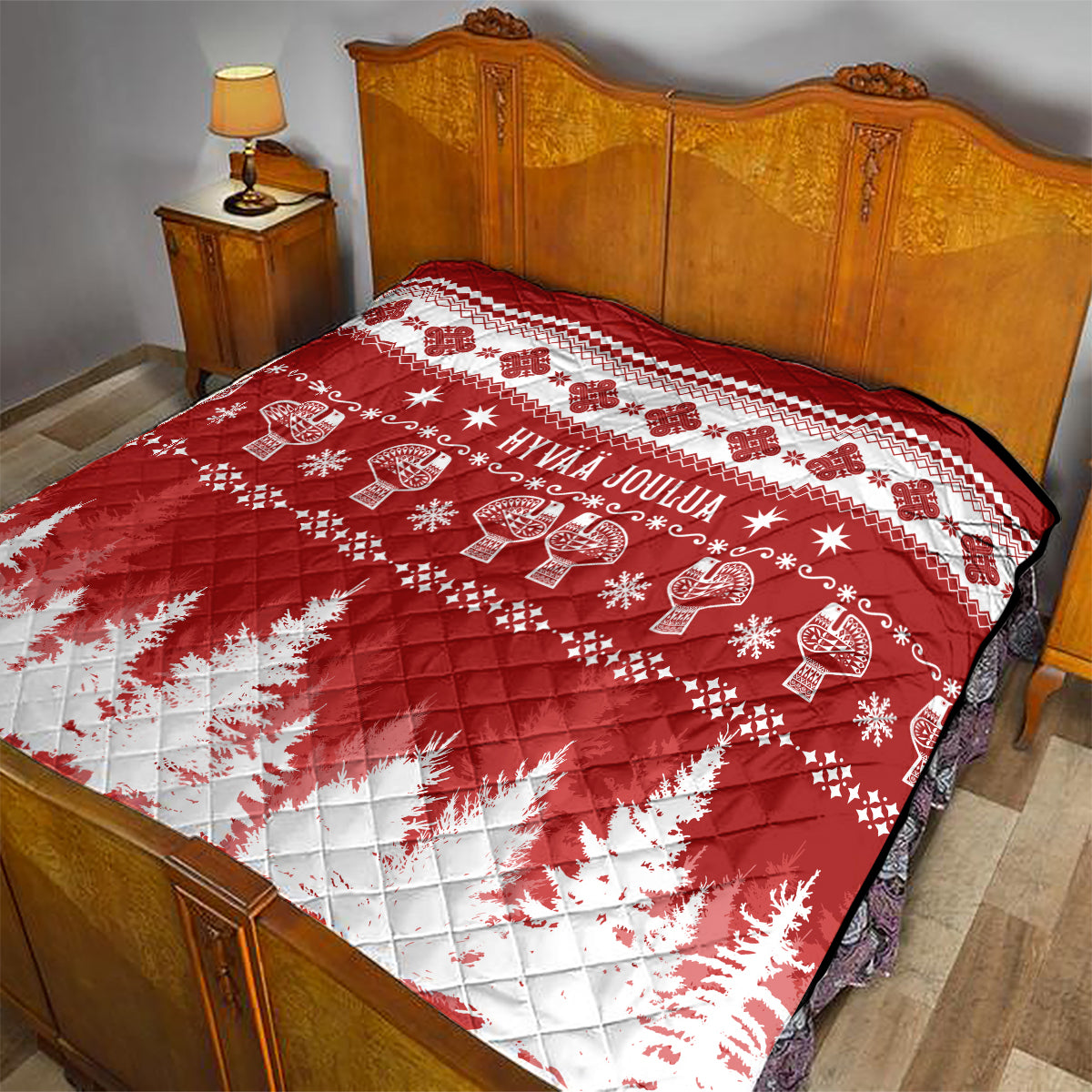 Finland Christmas Hannunvaakuna Tattoo Quilt Hyvaa Joulua - Red - Wonder Print Shop