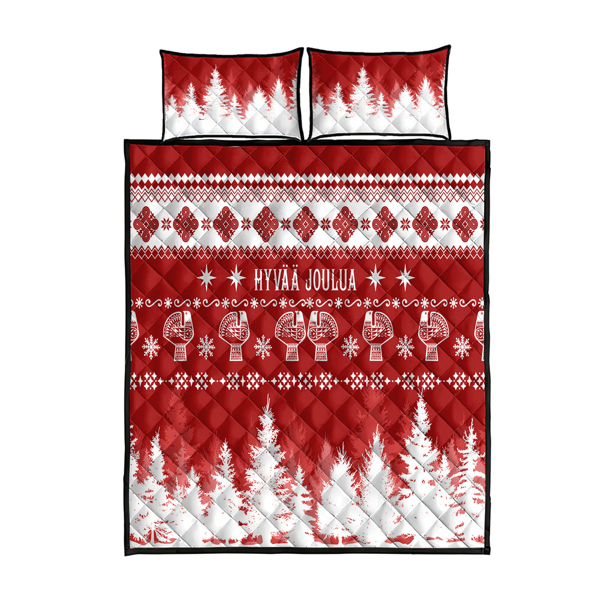 Finland Christmas Hannunvaakuna Tattoo Quilt Bed Set Hyvaa Joulua - Red - Wonder Print Shop