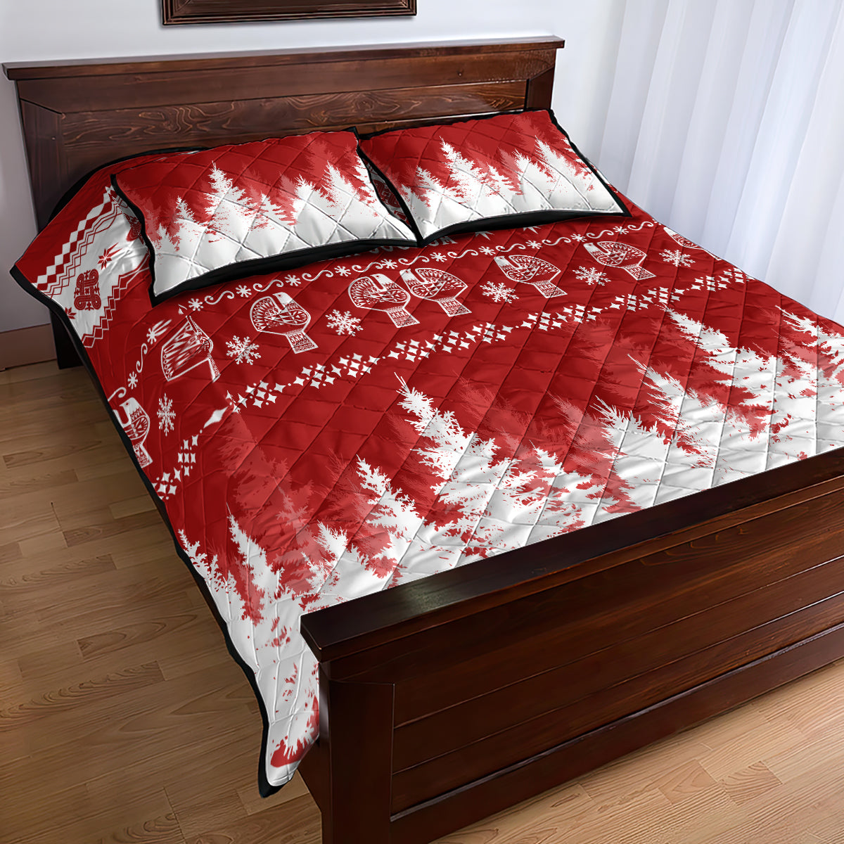 Finland Christmas Hannunvaakuna Tattoo Quilt Bed Set Hyvaa Joulua - Red - Wonder Print Shop