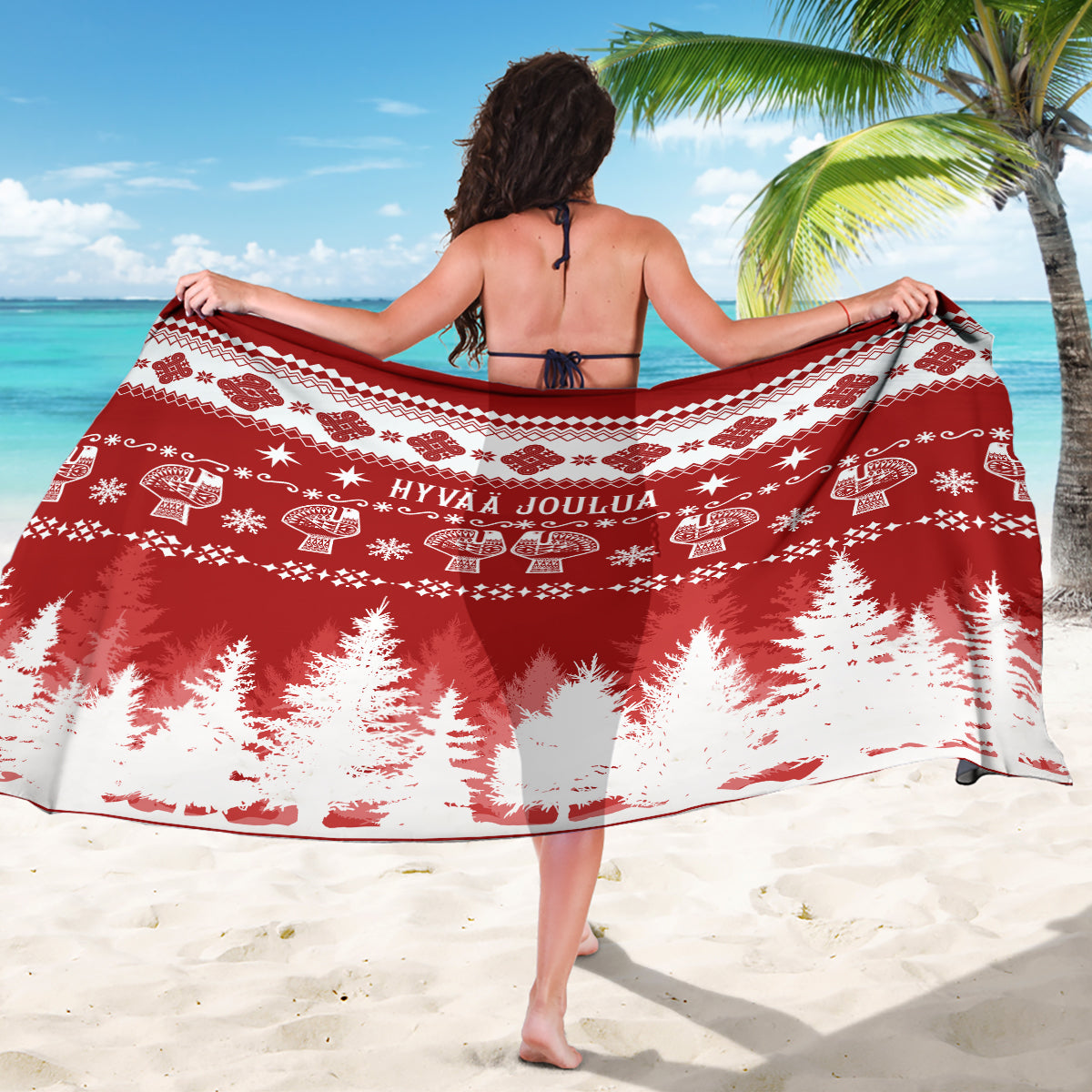 Finland Christmas Hannunvaakuna Tattoo Sarong Hyvaa Joulua - Red - Wonder Print Shop
