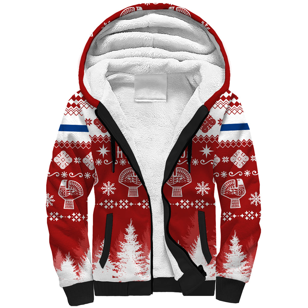 Finland Christmas Hannunvaakuna Tattoo Sherpa Hoodie Hyvaa Joulua - Red - Wonder Print Shop