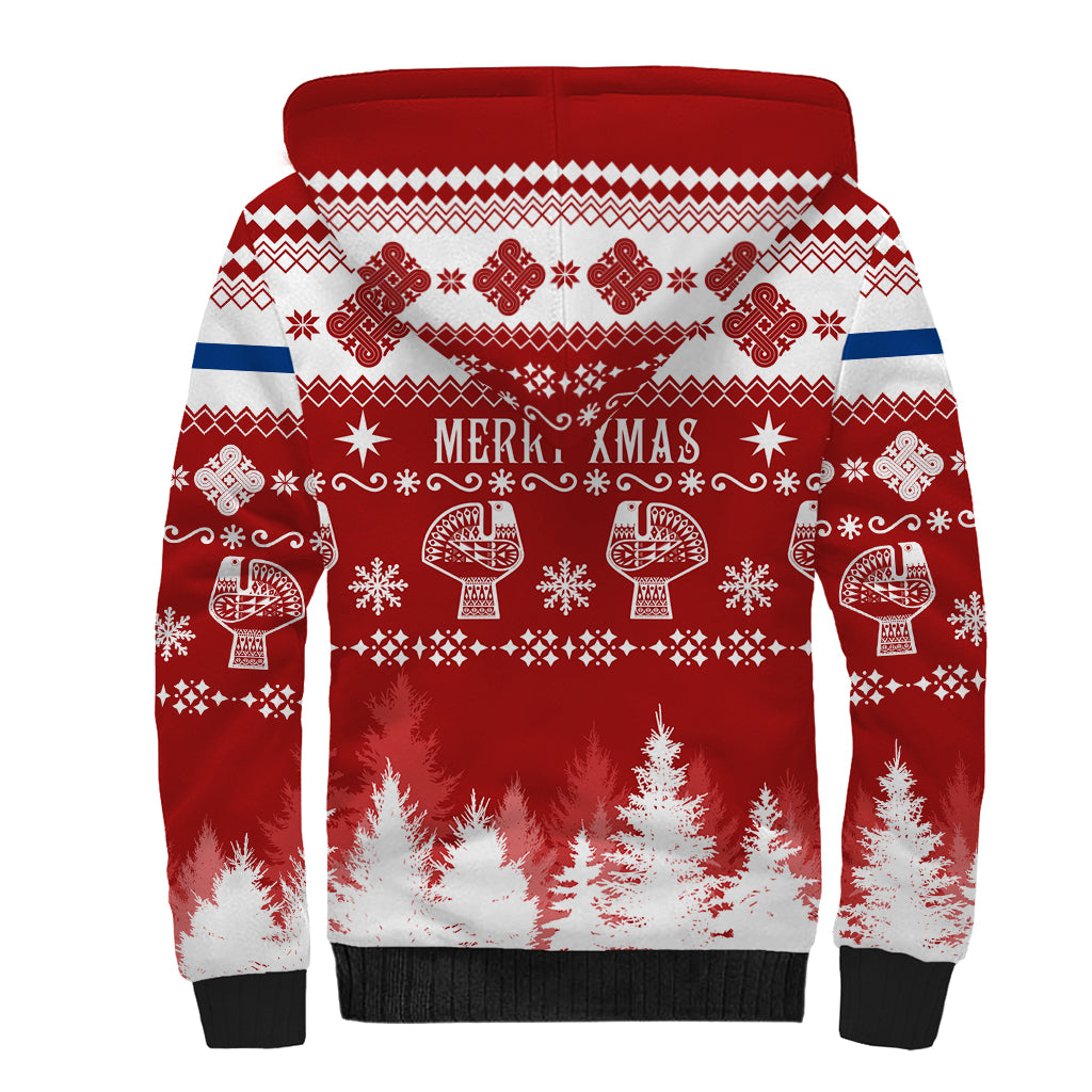 Finland Christmas Hannunvaakuna Tattoo Sherpa Hoodie Hyvaa Joulua - Red - Wonder Print Shop