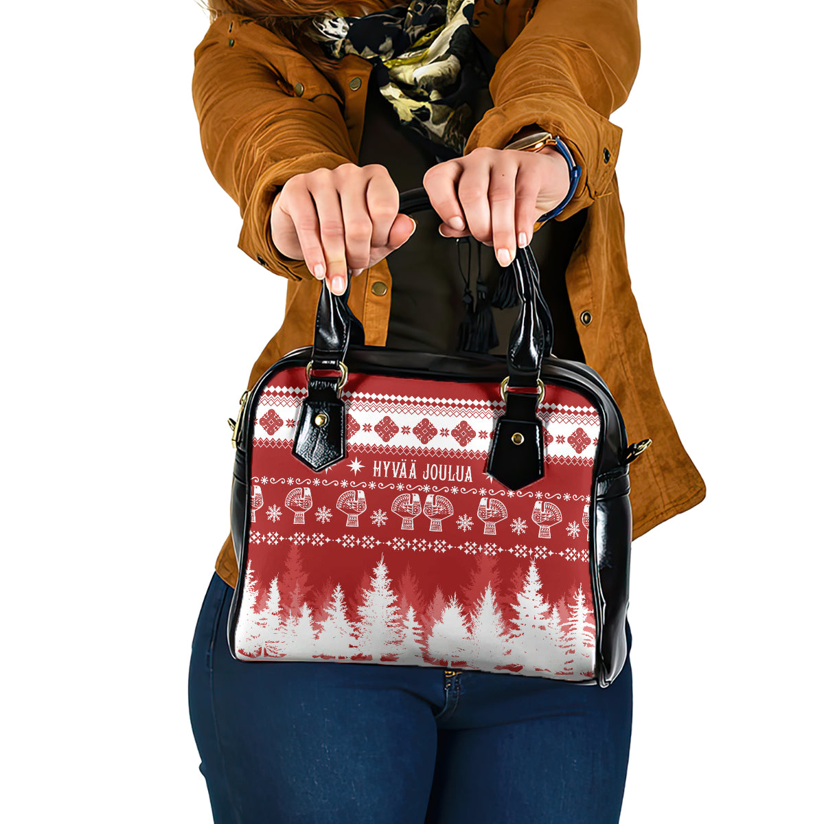 finland-christmas-hannunvaakuna-tattoo-shoulder-handbag-hyvaa-joulua-red