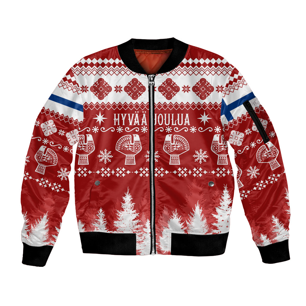 Finland Christmas Hannunvaakuna Tattoo Sleeve Zip Bomber Jacket Hyvaa Joulua - Red - Wonder Print Shop