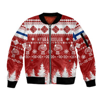 Finland Christmas Hannunvaakuna Tattoo Sleeve Zip Bomber Jacket Hyvaa Joulua - Red - Wonder Print Shop