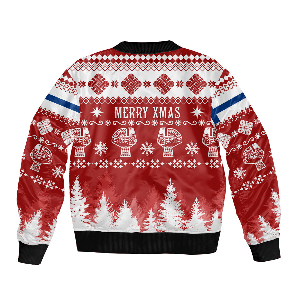Finland Christmas Hannunvaakuna Tattoo Sleeve Zip Bomber Jacket Hyvaa Joulua - Red - Wonder Print Shop