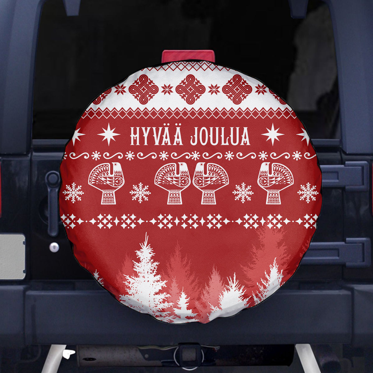Finland Christmas Hannunvaakuna Tattoo Spare Tire Cover Hyvaa Joulua - Red - Wonder Print Shop