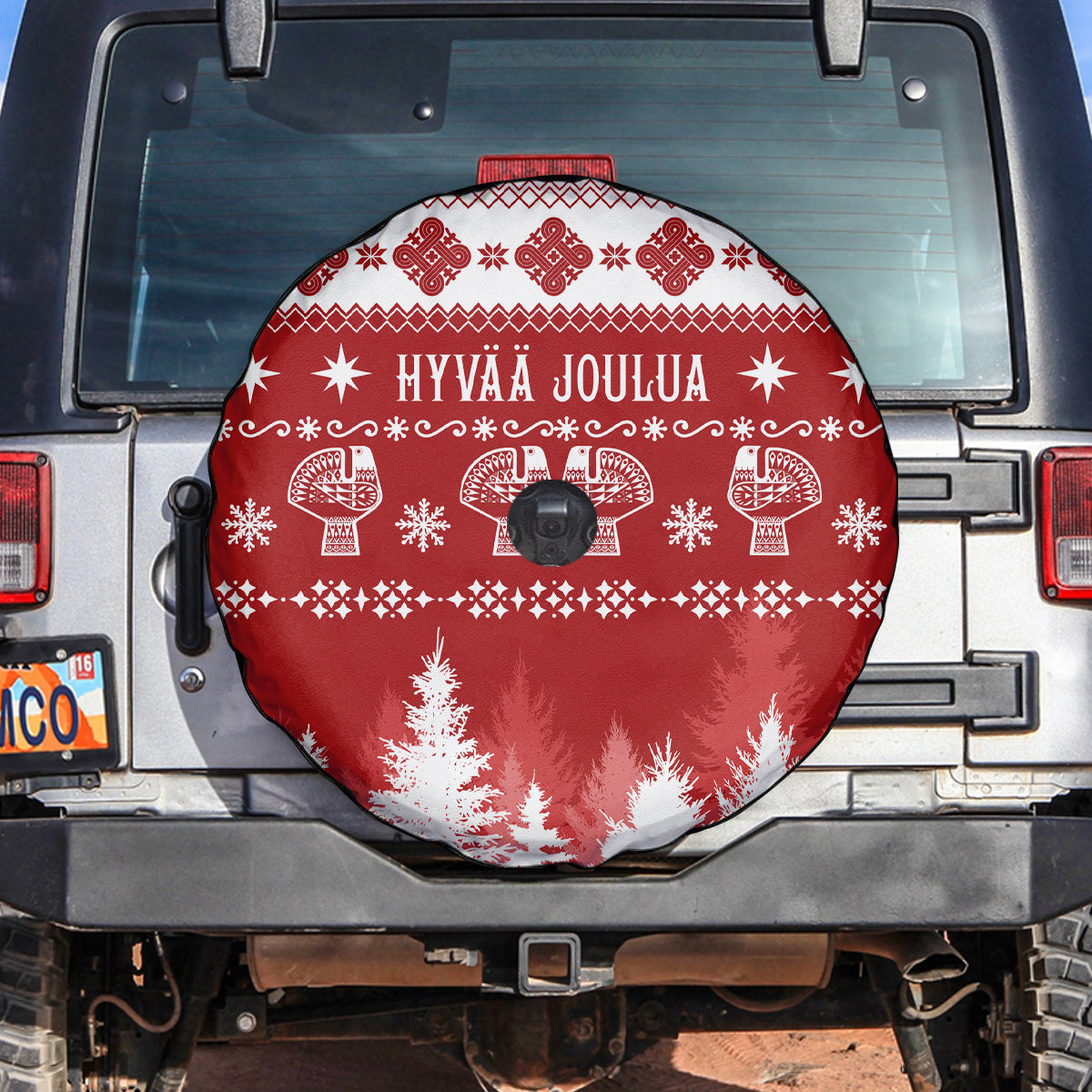 Finland Christmas Hannunvaakuna Tattoo Spare Tire Cover Hyvaa Joulua - Red - Wonder Print Shop