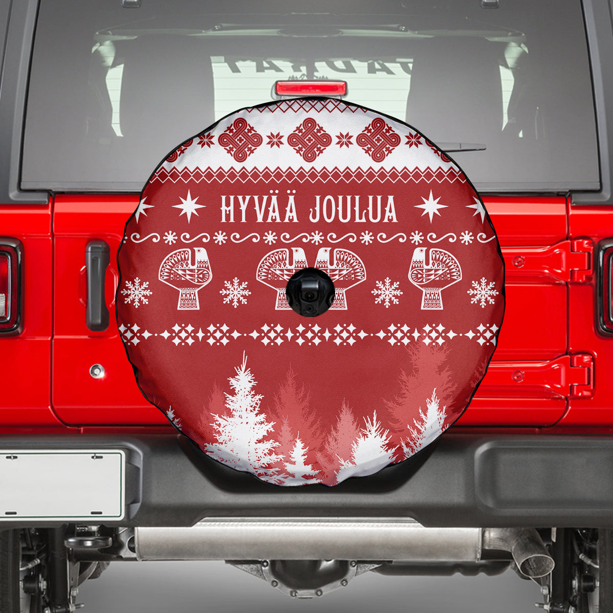 Finland Christmas Hannunvaakuna Tattoo Spare Tire Cover Hyvaa Joulua - Red - Wonder Print Shop