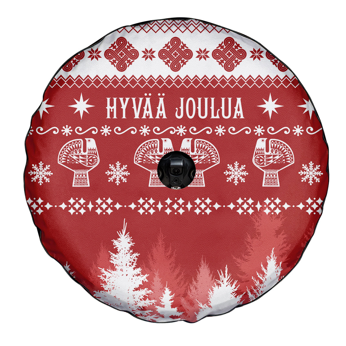Finland Christmas Hannunvaakuna Tattoo Spare Tire Cover Hyvaa Joulua - Red - Wonder Print Shop