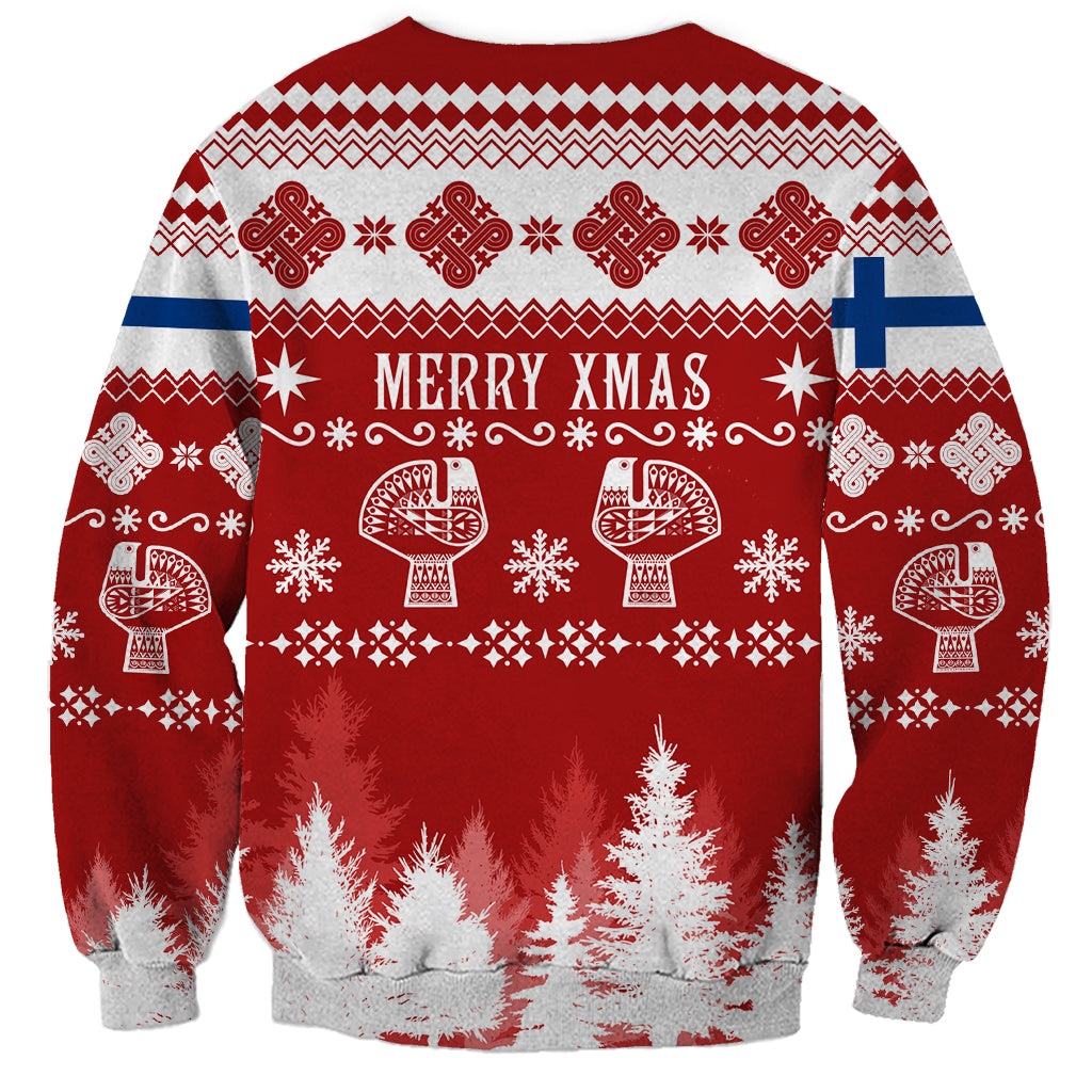 Finland Christmas Hannunvaakuna Tattoo Sweatshirt Hyvaa Joulua - Red - Wonder Print Shop