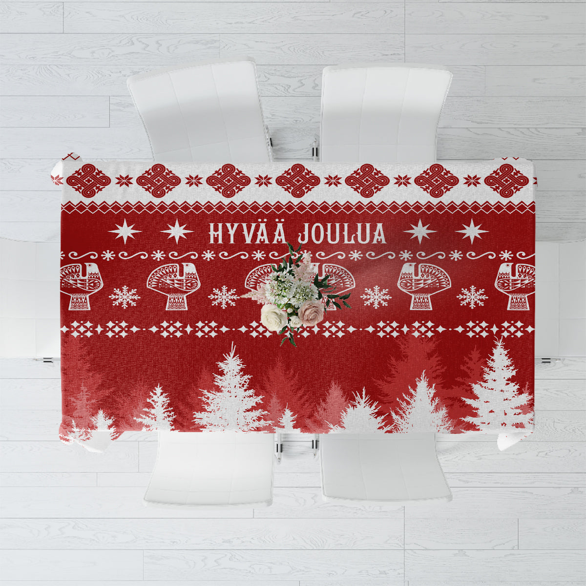 Finland Christmas Hannunvaakuna Tattoo Tablecloth Hyvaa Joulua - Red - Wonder Print Shop