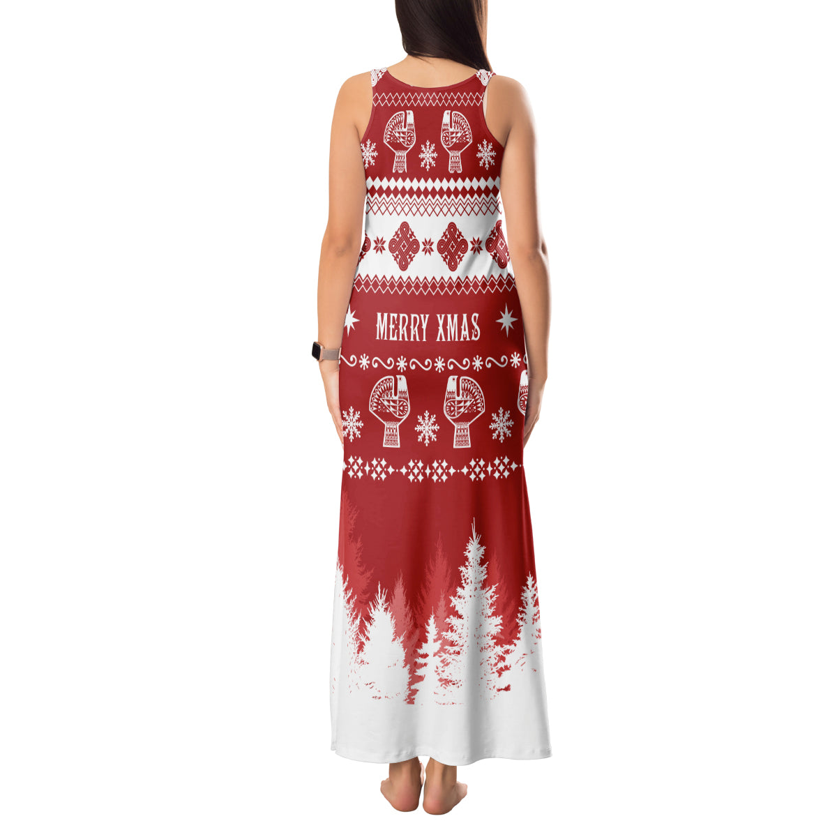 Finland Christmas Hannunvaakuna Tattoo Tank Maxi Dress Hyvaa Joulua - Red - Wonder Print Shop