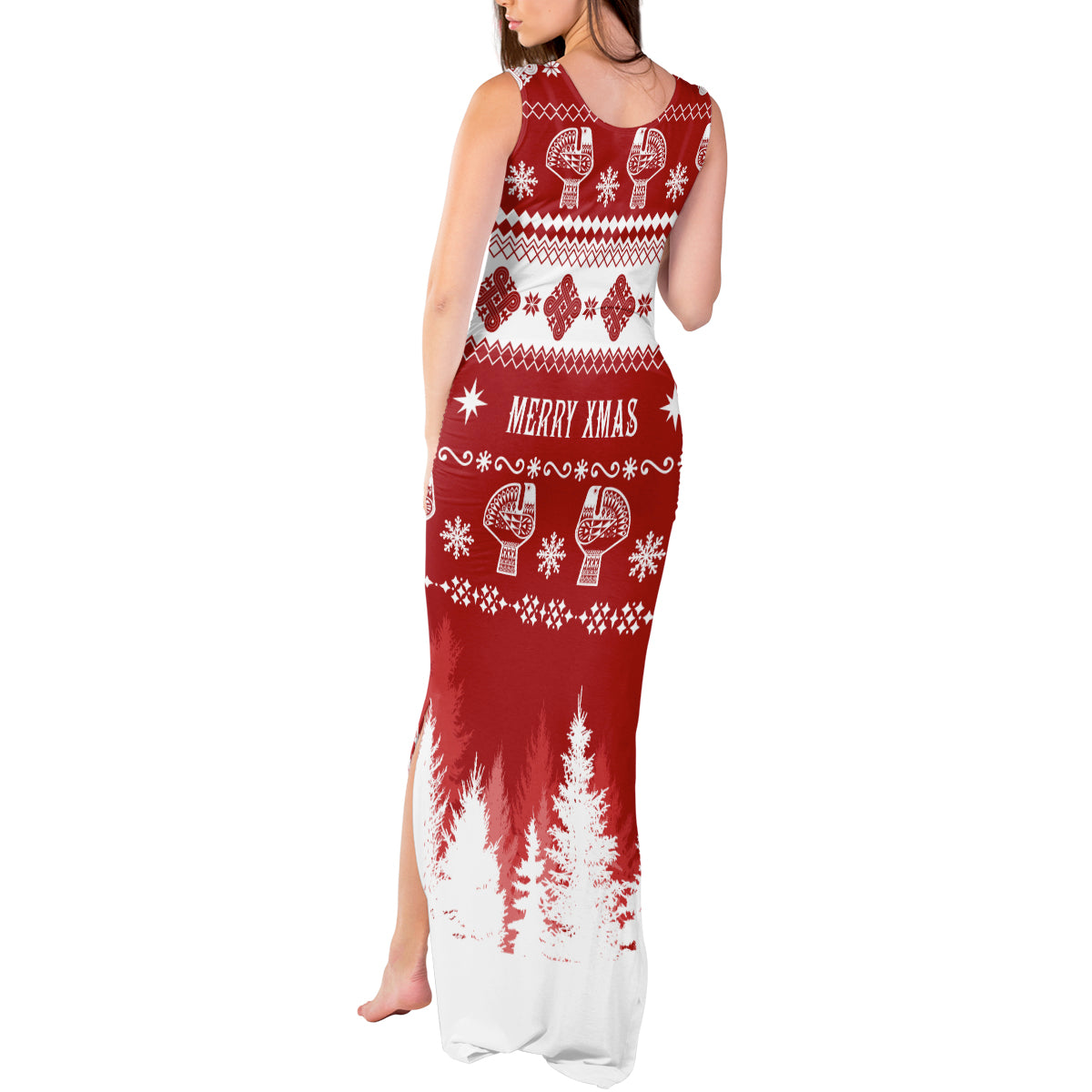 Finland Christmas Hannunvaakuna Tattoo Tank Maxi Dress Hyvaa Joulua - Red - Wonder Print Shop