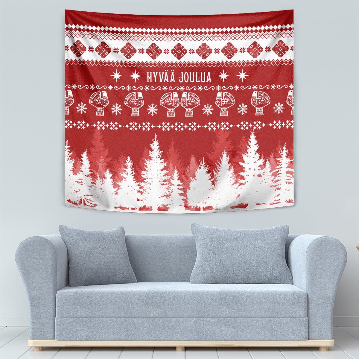 Finland Christmas Hannunvaakuna Tattoo Tapestry Hyvaa Joulua - Red - Wonder Print Shop