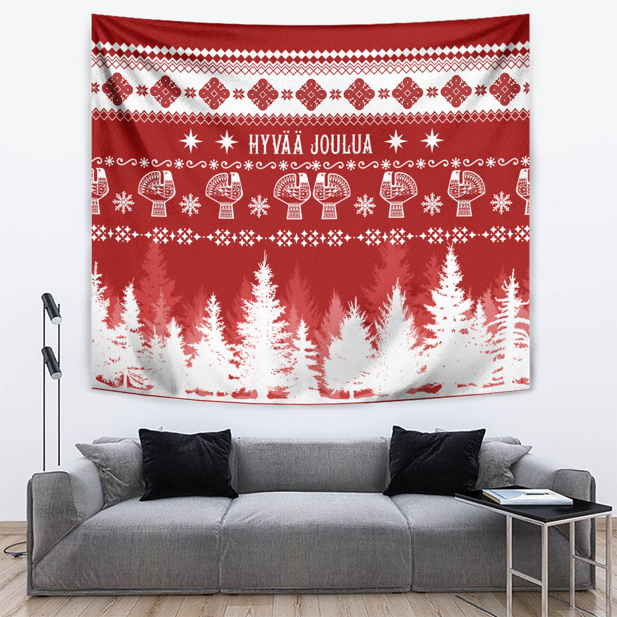 Finland Christmas Hannunvaakuna Tattoo Tapestry Hyvaa Joulua - Red - Wonder Print Shop