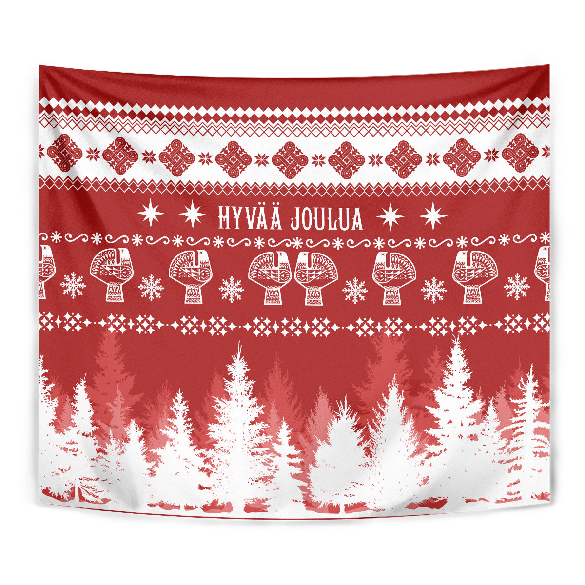 Finland Christmas Hannunvaakuna Tattoo Tapestry Hyvaa Joulua - Red - Wonder Print Shop