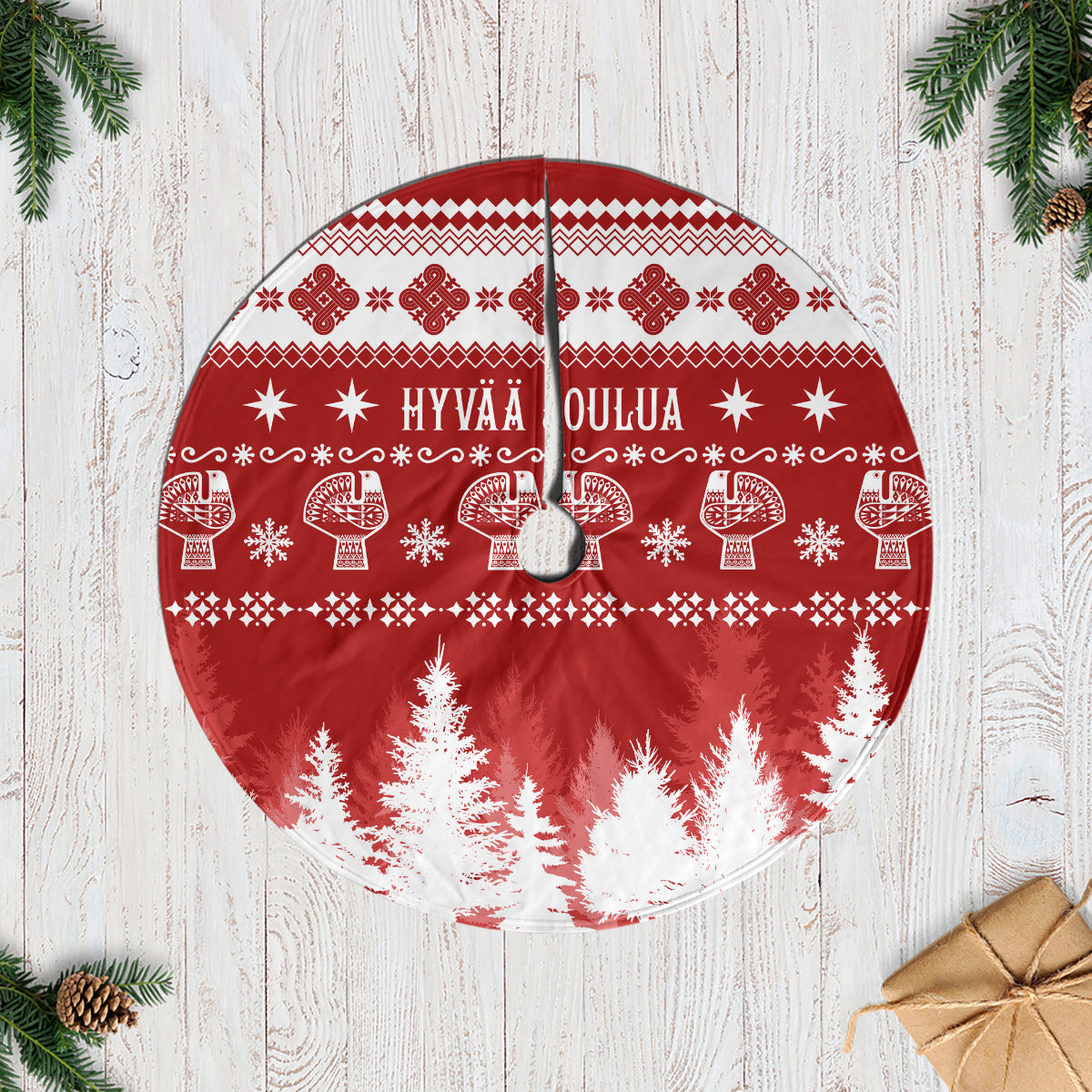 Finland Christmas Hannunvaakuna Tattoo Tree Skirt Hyvaa Joulua - Red - Wonder Print Shop