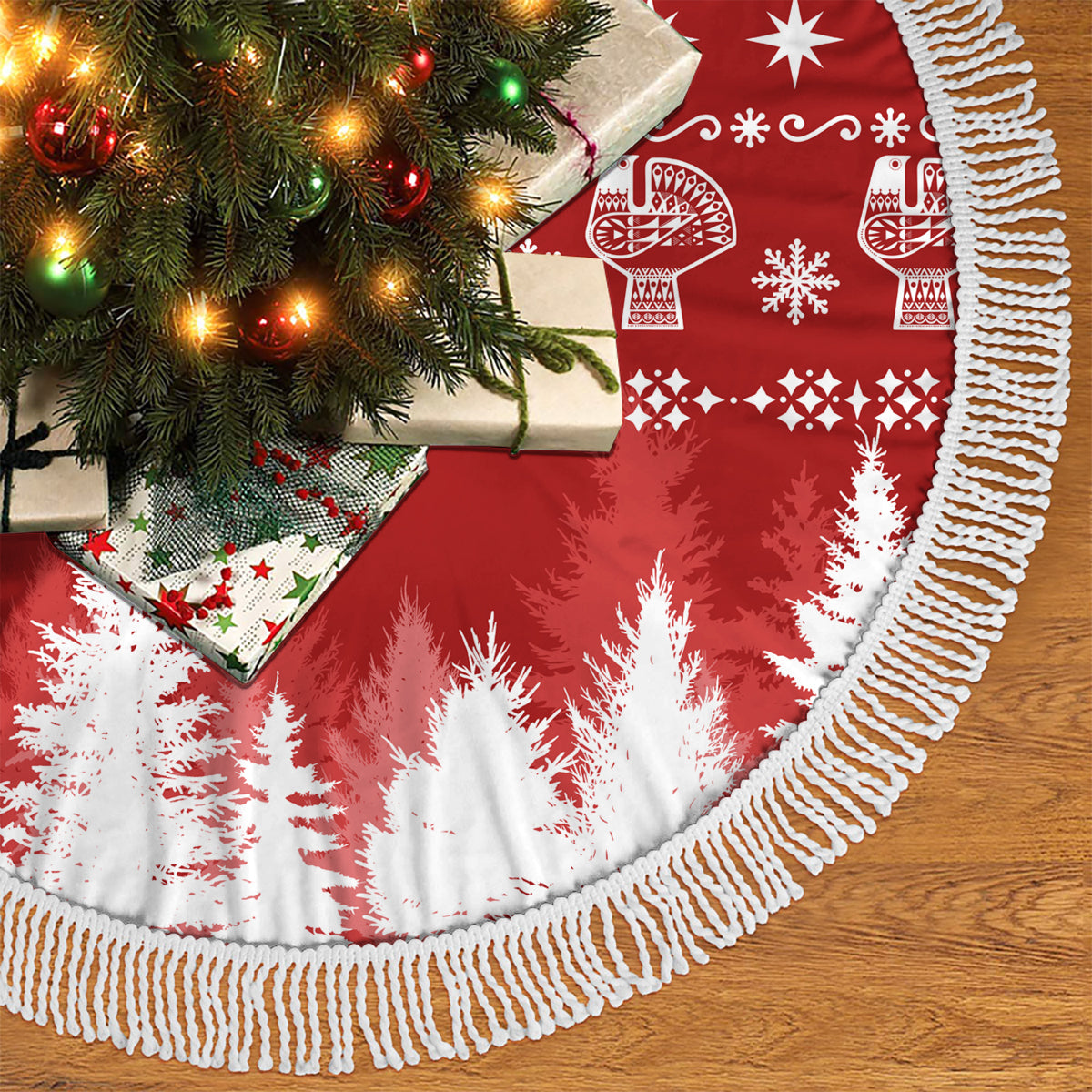 Finland Christmas Hannunvaakuna Tattoo Tree Skirt Hyvaa Joulua - Red - Wonder Print Shop