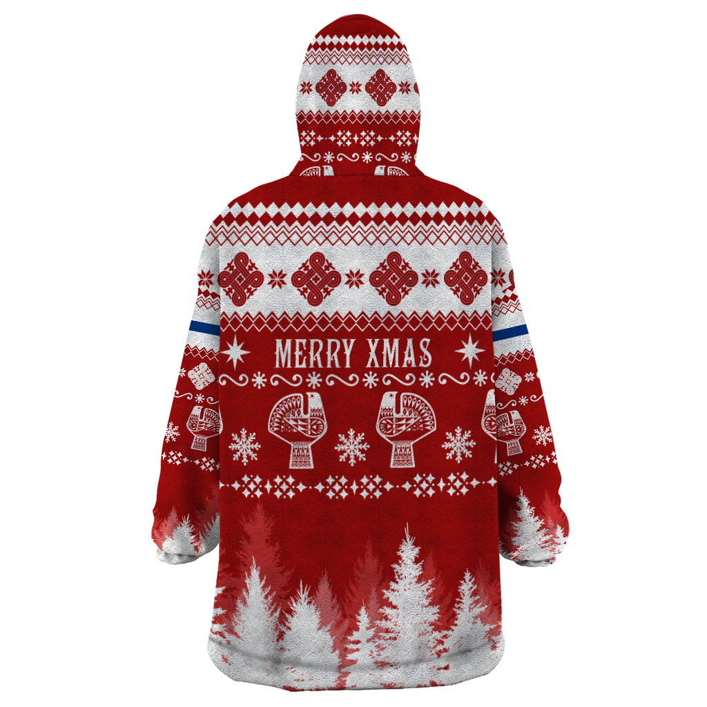 Finland Christmas Hannunvaakuna Tattoo Wearable Blanket Hoodie Hyvaa Joulua - Red - Wonder Print Shop